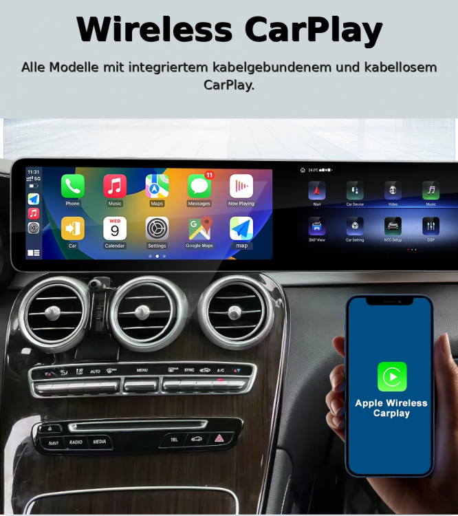 26" Android 14 Dual-Screen Display für Mercedes C-Klasse/GLC W205 2015–2021 NTG 5.0/5.5/6